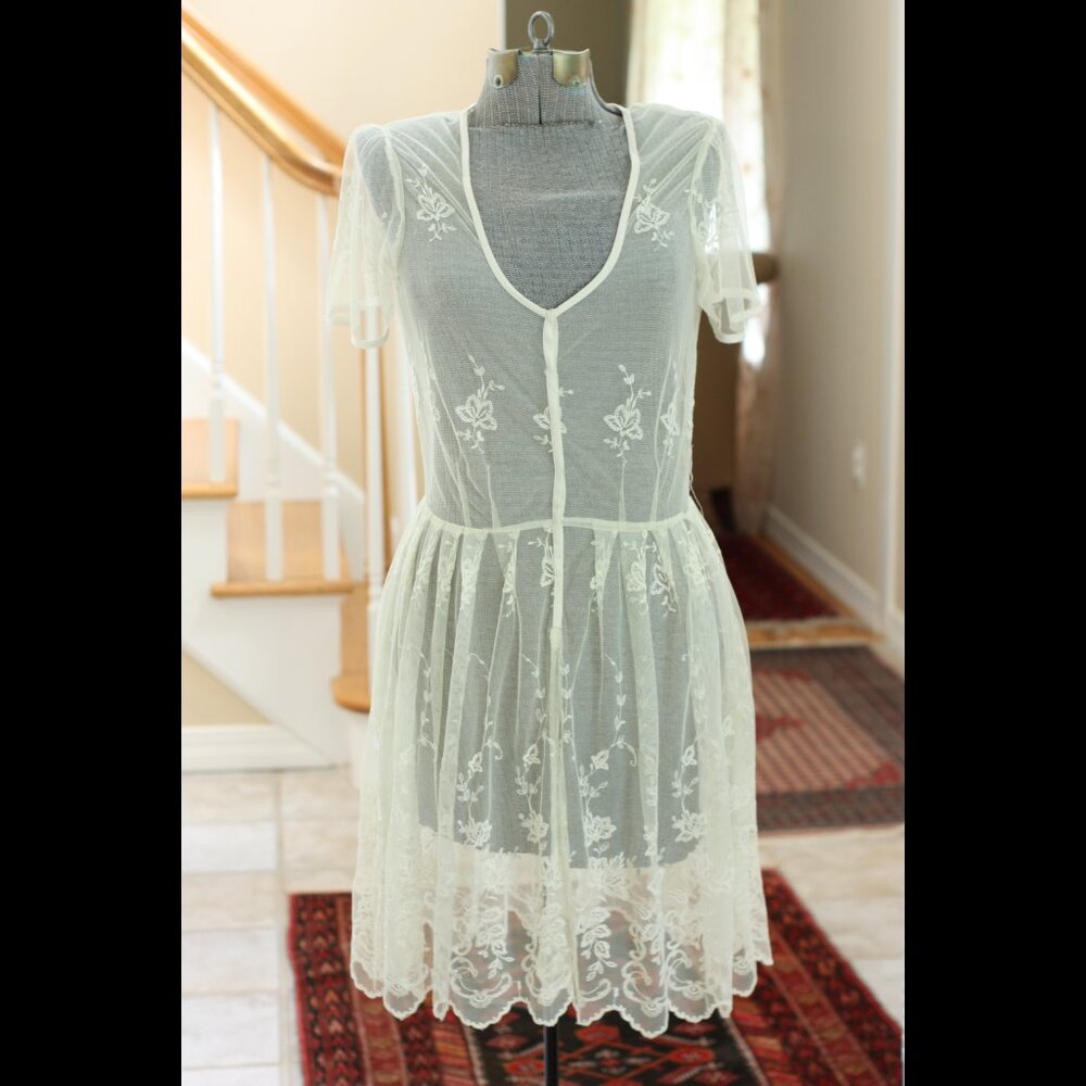 Delicate Cream See-Through Lace Dress